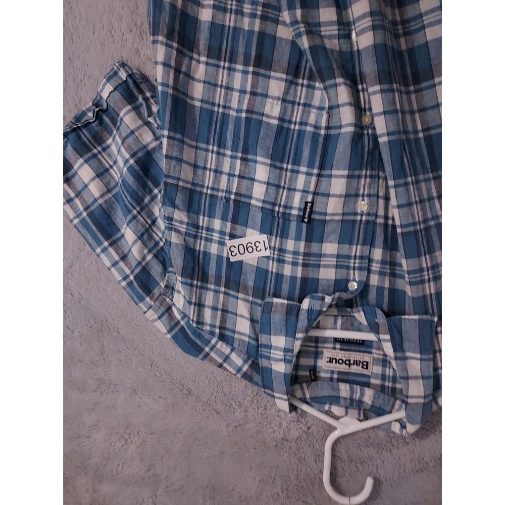 Barbour Shirt Mens Large Blue Plaid Lightweight Cotton Regular Fit Designer L - Picture 9 of 9
